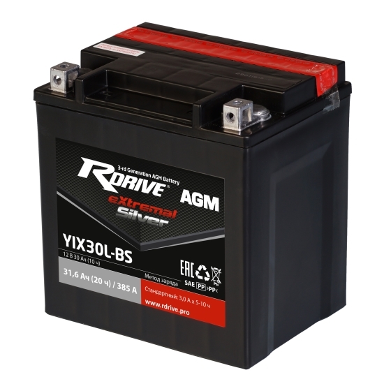 Аккумулятор R-drive Extremal Silver YTX30L-BS