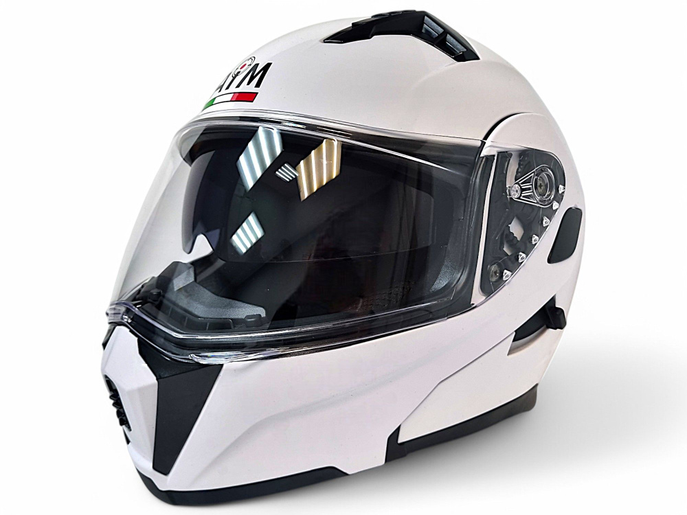 Шлем снегоходный AiM JK906 White Glossy, XXL, визор с подогревом